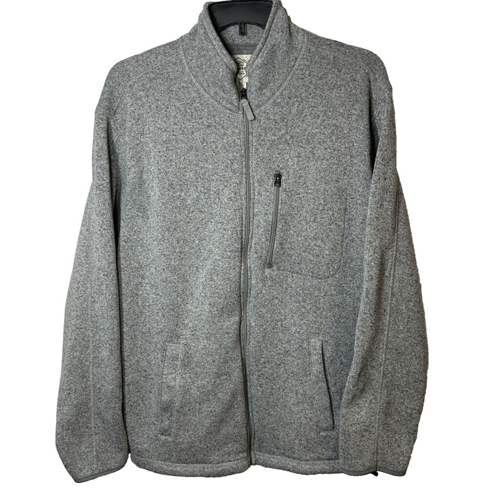 St John's Bay Sweater Jacket Men's XXL Gray Full  Zip Up Chest Pocket Draw Cord